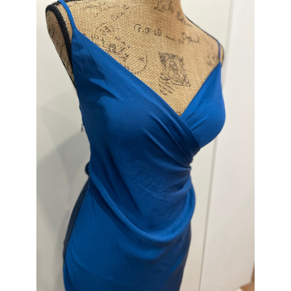 Wilfred Scenery Blue Satin Midi Slip Dress S Faux Wrap Slit Going Out - Picture 3 of 6